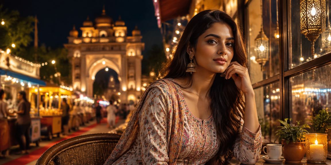 Woman placing a cricket bet on mobile app in traditional Indian kurti