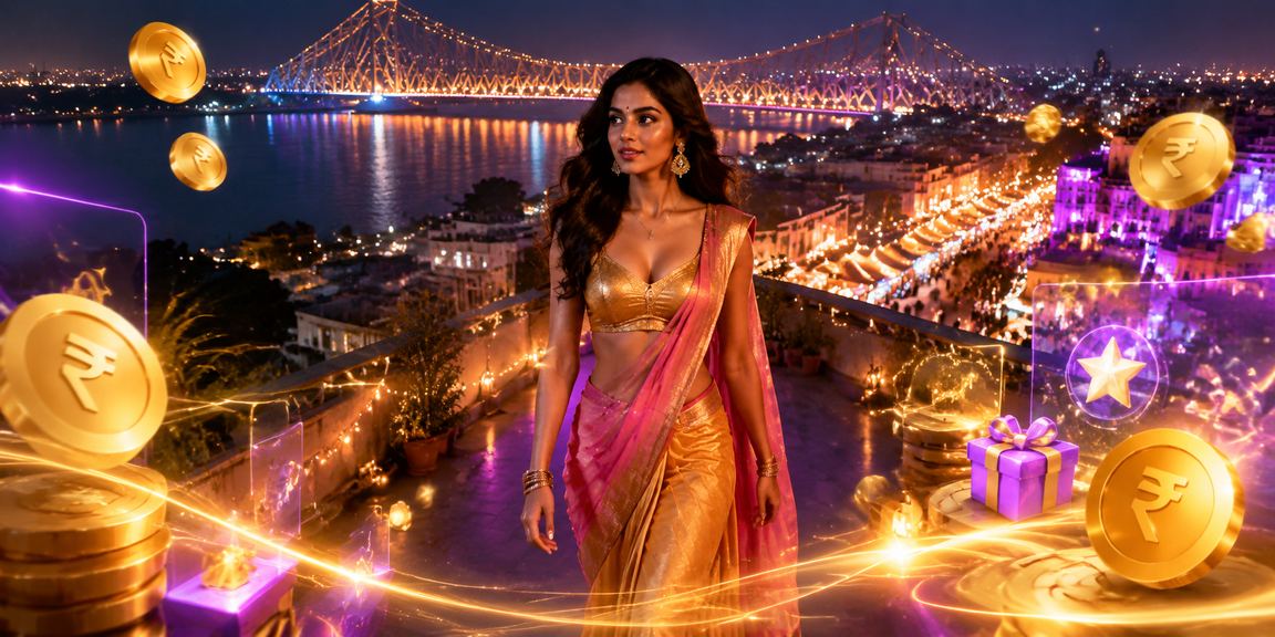 Scenic view of Kolkata Howrah Bridge with casino app overlay